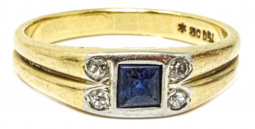 SORTIJA SELLO CON ZAFIRO Y DIAMANTES