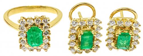 ANILLO Y PENDIENTES CON ROSETÓN DE ESMERALDAS