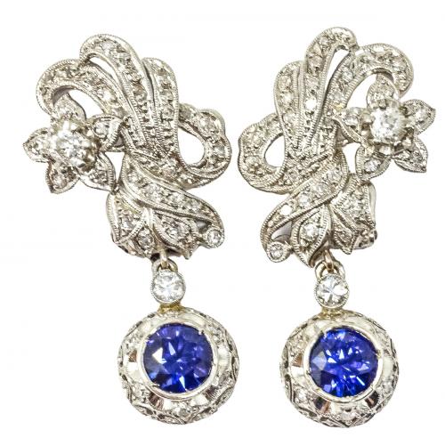 PENDIENTES CON DIAMANTES Y ZAFIROS AÑOS 50