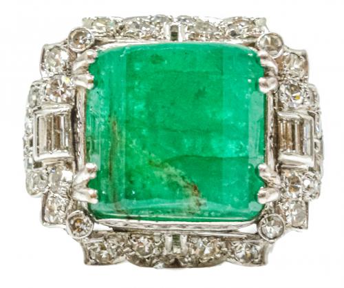 SORTIJA ART DECO CON ESMERALDA Y DIAMANTES