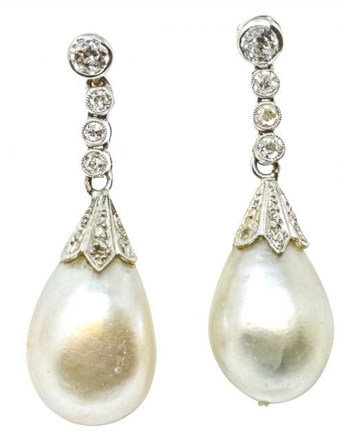 PENDIENTES LARGOS CON BRILLANTES Y PERLAS AÑOS 50