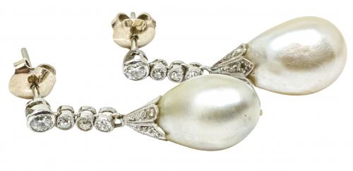 PENDIENTES LARGOS CON BRILLANTES Y PERLAS AÑOS 50