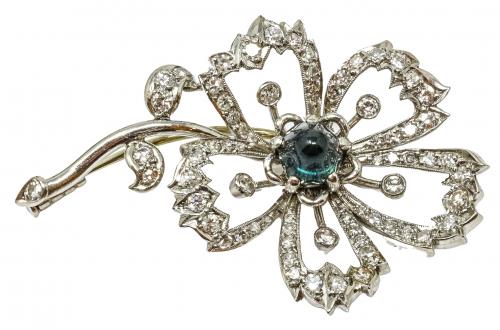 BROCHE FLOR CON DIAMANTES AÑOS 60
