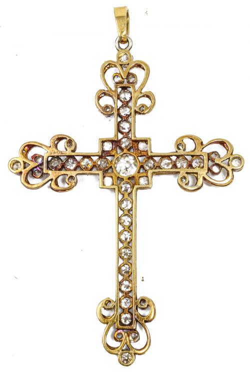 CRUZ COLGANTE CON DIAMANTES DE PPS. DEL S.XX