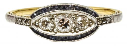 SORTIJA CON DIAMANTES Y ZAFIROS DE PPS. DEL S.XX