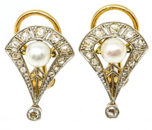 PENDIENTES CON DIAMANTES Y PERLAS DE PPS. DEL S.XX