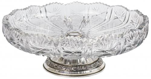 CENTRO DE MESA EN CRISTAL Y PLATA DE MEDIADOS DEL S.XX