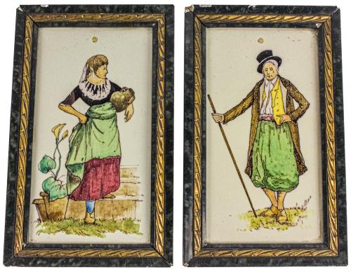 PAREJA DE PLACAS DE PORCELANA ENMARCADAS