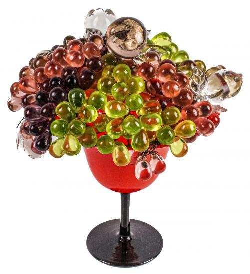 COPA DECORATIVA CON RACIMOS DE CRISTAL DE MEDIADOS DEL S.XX