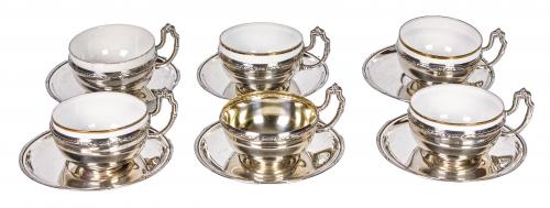 SEIS TAZAS CON PLATO DE PLATA DEL PRIMER TERCIO DEL S.XX