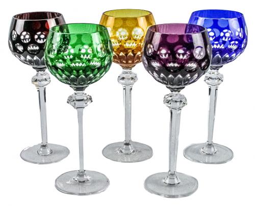 CINCO COPAS DE CRISTAL TALLADO DE MEDIADOS DEL S.XX