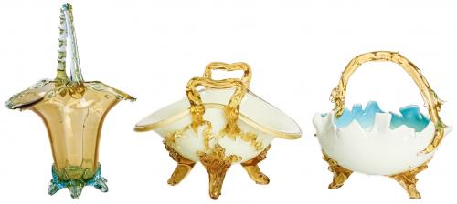 TRES CENTROS DE MESA EN CRISTAL SOPLADO PRIMER TERCIO S.XX
