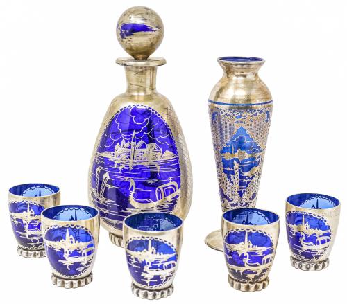 CONJUNTO LICORERO DE CRISTAL DE MURANO