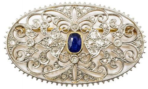 BROCHE CON ZAFIRO DE PPS. DEL S.XX