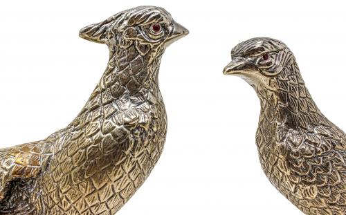 PAREJA DE FAISANES DE METAL PLATEADO