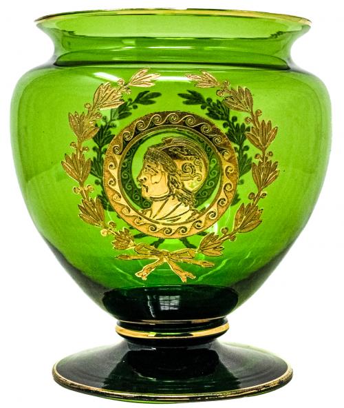 JARRÓN DE CRISTAL COLOR VERDE DE LOS AÑOS 80