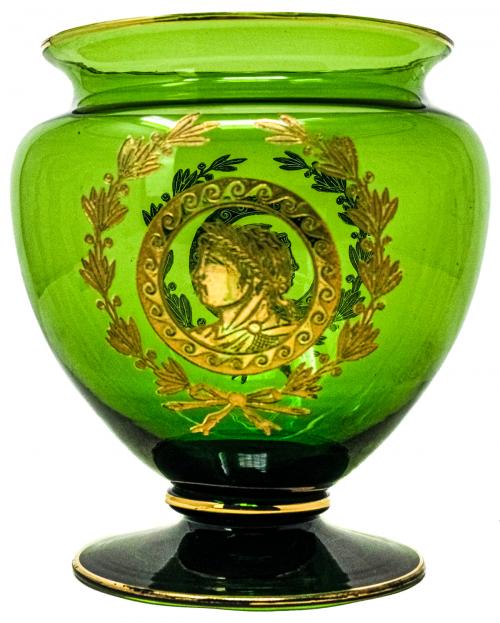 JARRÓN DE CRISTAL COLOR VERDE DE LOS AÑOS 80