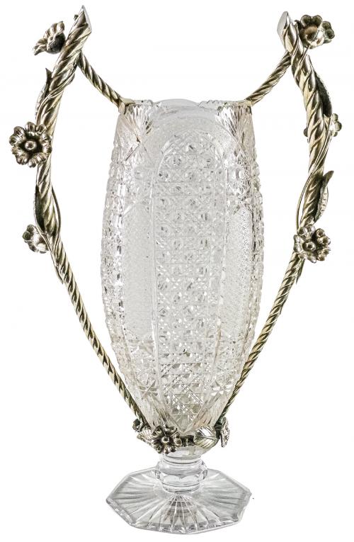 GRAN JARRÓN DE CRISTAL Y PLATA DE LOS AÑOS 60