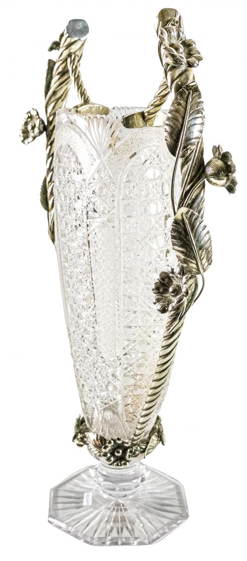 GRAN JARRÓN DE CRISTAL Y PLATA DE LOS AÑOS 60
