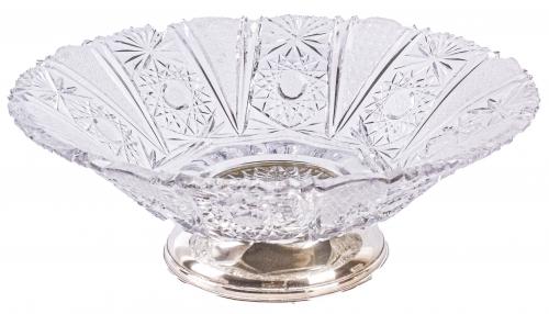 CENTRO DE MESA EN CRISTAL Y PLATA DE MEDIADOS DEL S.XX