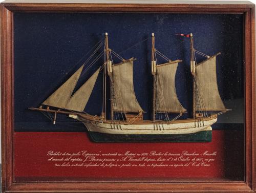 MAQUETA DE BARCO ENMARCADA DEL ÚLTIMO CUARTO DEL S.XX