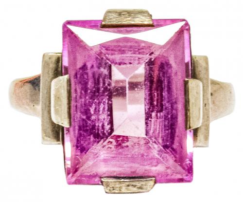 ANILLO CON ZAFIRO ROSA, AÑOS 30-40
