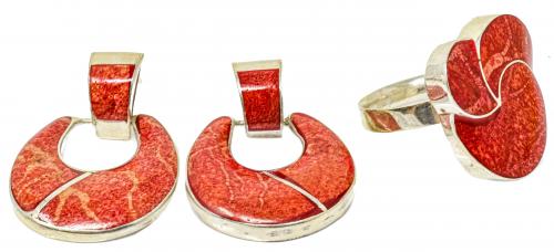 ANILLO Y PENDIENTES CON CORAL ESPONJA