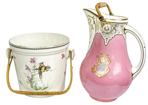 RECIPIENTE Y JARRA EN PORCELANA DE FINALES DEL S.XIX
