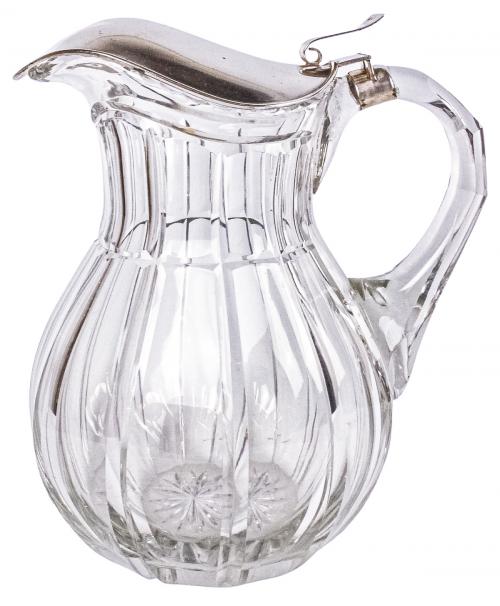 JARRA PARA AGUA EN CRISTAL TALLADO Y PLATA DE MEDIADOS .SXX
