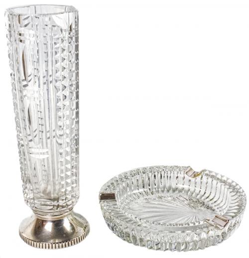 JARRÓN Y CENICERO EN CRISTAL 