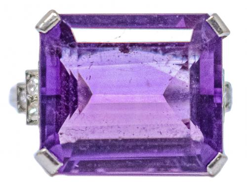 SORTIJA ART DECO CON AMATISTA Y DIAMANTES