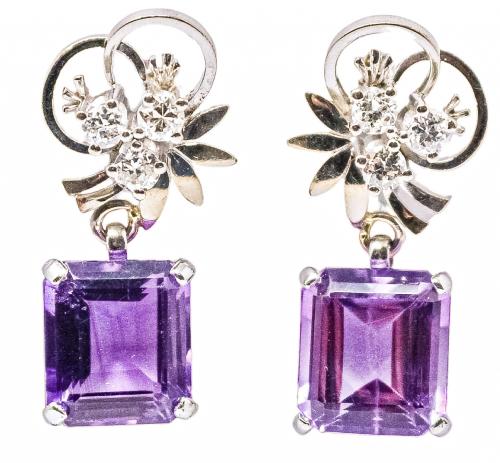 PENDIENTES LARGOS CON AMATISTAS Y BRILLANTES