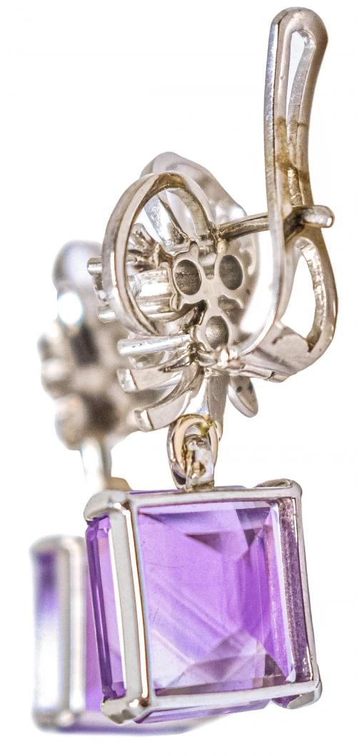 PENDIENTES LARGOS CON AMATISTAS Y BRILLANTES