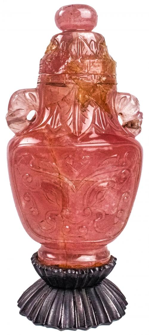 POTICHE DE CUARZO ROSA DE MEDIADOS DEL S.XX
