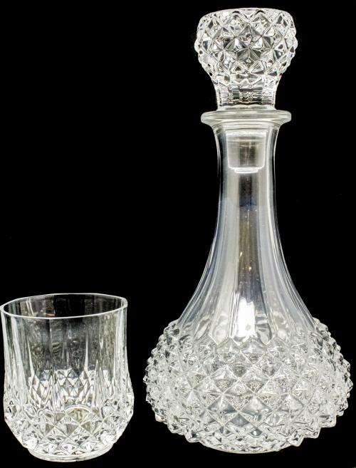 BOTELLA Y CUATRO VASOS EN CRISTAL