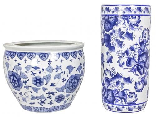PARAGÜERO Y JARDINERA EN PORCELANA ORIENTAL 