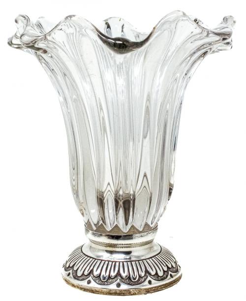 JARRÓN DE CRISTAL Y PLATA DE MEDIADOS DEL S. XX