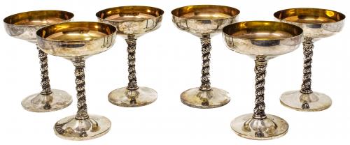 SEIS COPAS DE CAVA DE METAL PLATEADO