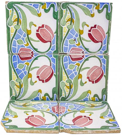 CONJUNTO DE SEIS BALDOSAS MODERNISTAS DE PPS. DEL S.XX