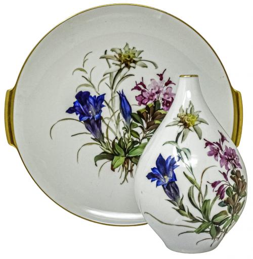 BANDEJA Y JARRÓN DE PORCELANA ALEMANA DE LOS AÑOS 60