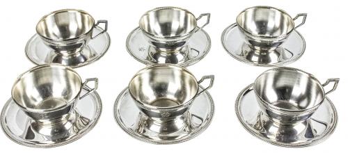 SEIS TAZAS DE CAFÉ CON PLATO DEL PRIMER TERCIO DE SIGLO XX