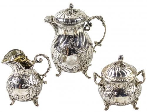 CAFETERA, LECHERA Y AZUCARERO EN PLATA DE FINALES DEL S.XIX