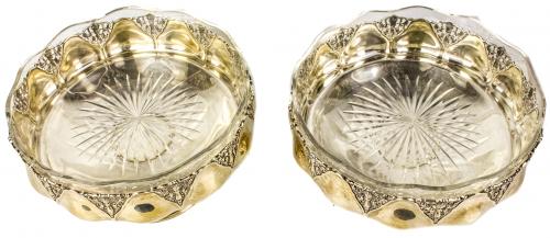 PAREJA DE CENTROS DE PLATA Y CRISTAL