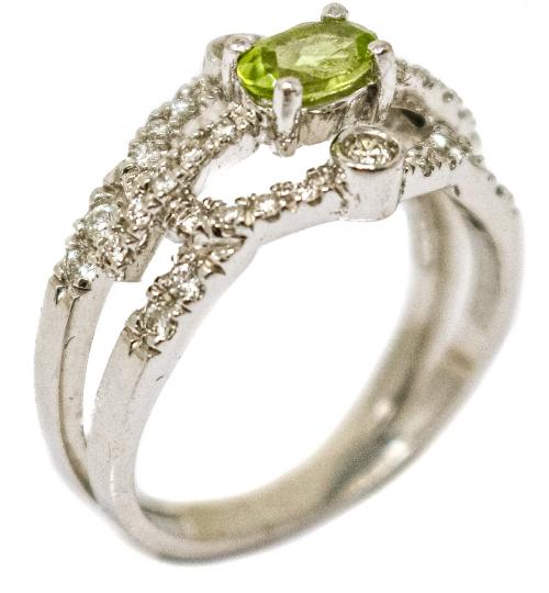 ANILLO CON OLIVINA Y BRILLANTES
