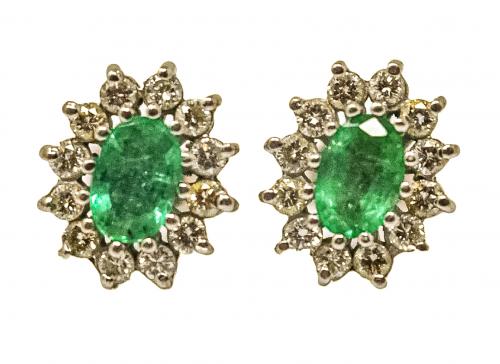 PENDIENTES ROSETONES CON ESMERALDAS Y BRILLANTES
