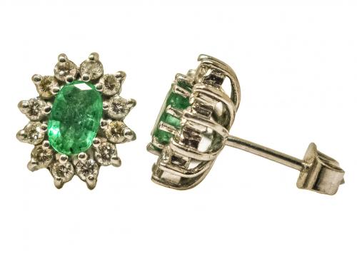 PENDIENTES ROSETONES CON ESMERALDAS Y BRILLANTES