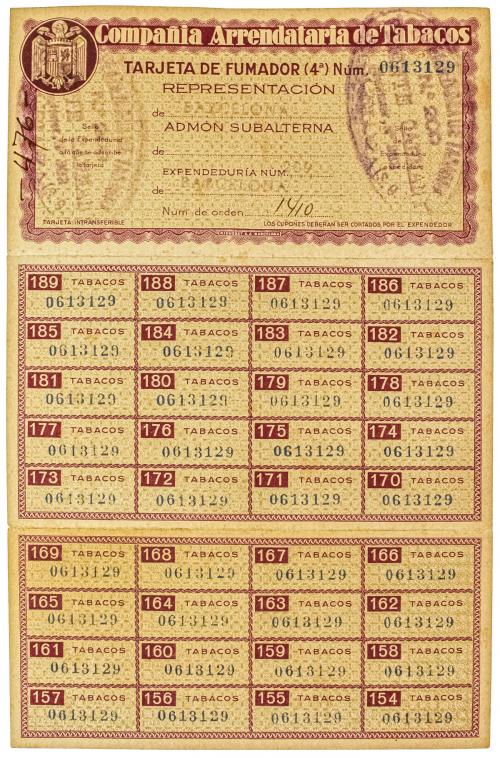 CARTILLA DE RACIONAMIENTO DE TABACO AÑOS 30