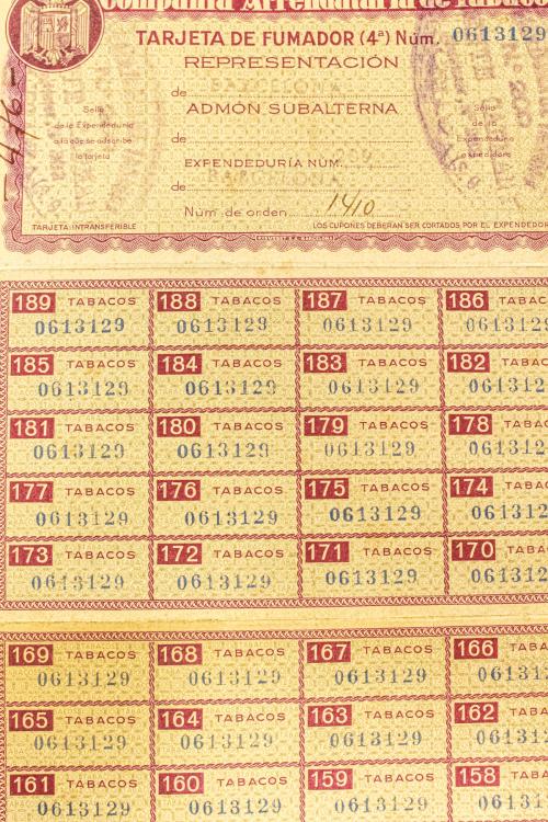 CARTILLA DE RACIONAMIENTO DE TABACO AÑOS 30