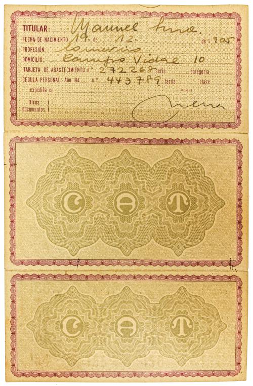 CARTILLA DE RACIONAMIENTO DE TABACO AÑOS 30