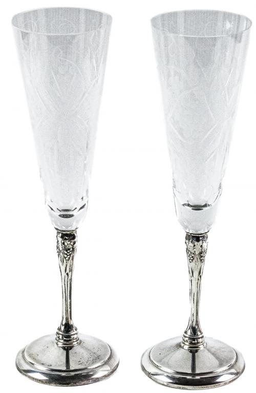 PAREJA DE COPAS DE CAVA EN CRISTAL Y PLATA